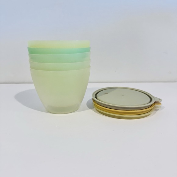 Tupperware Other - Vintage Tupperware Snack Cups‎ 5 Bowls 3 Lids Sheer Pastel Colors
